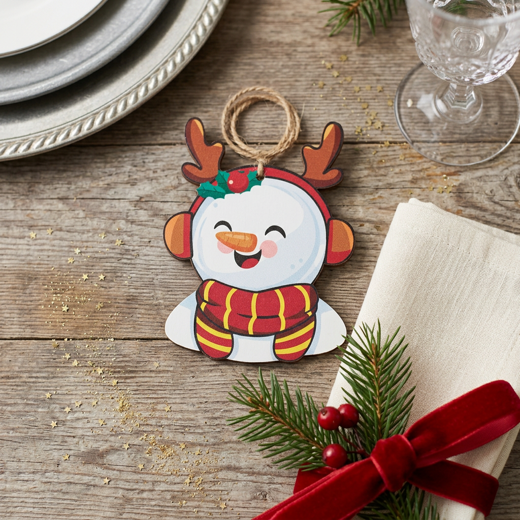 Wooden Christmas Snowman Décor - 10cm