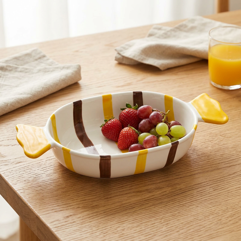 Ceramic Bowl with Yellow Handles - 20×15cm