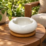 Ceramic Ashtray with Wooden Base - 12cm