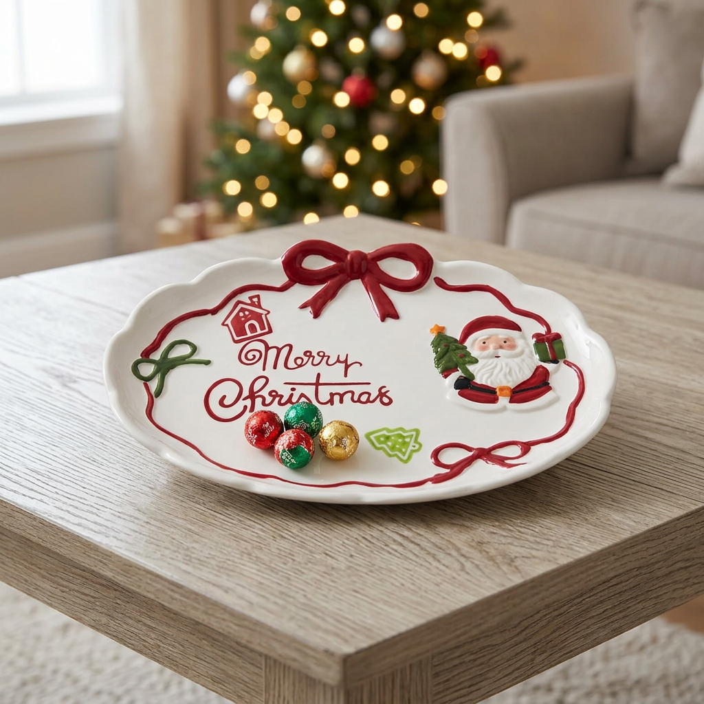Ceramic Christmas Oval Candy Tray - 26×18cm