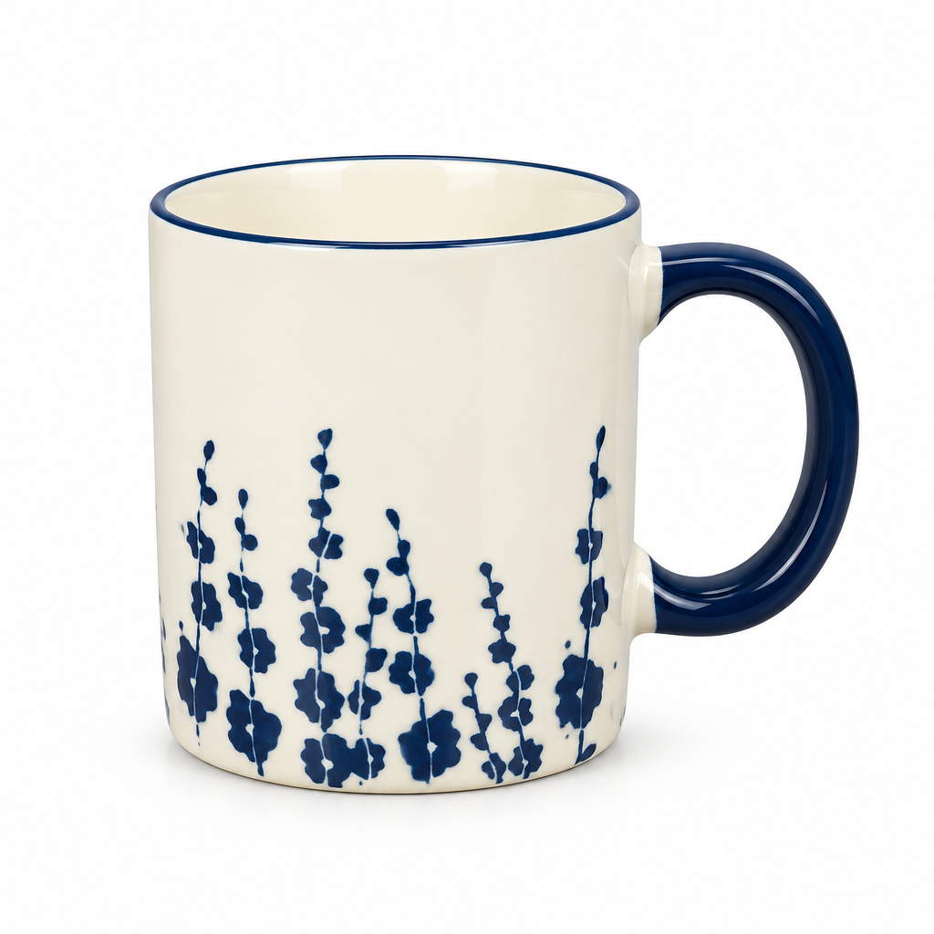 Ceramic Mug & Navy Blue Botanical Design - 350ml