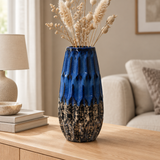 Ceramic Flower Vase Blue with Textured Beige - 32cm