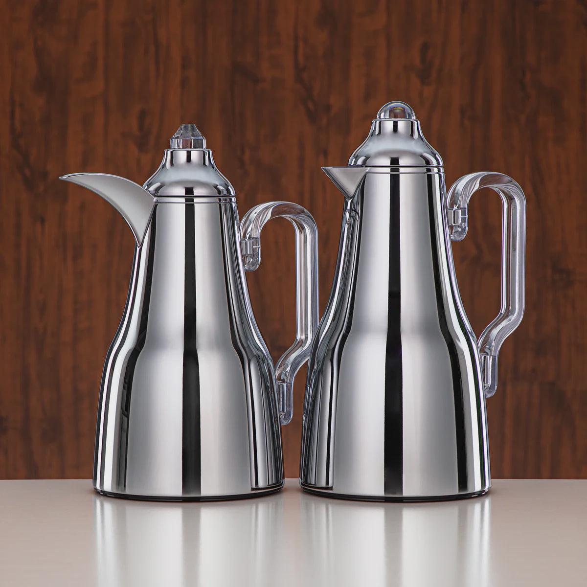 Almarjan 2pcs Vacuum Flask Set Metal Body Silver & Frost 0.7L + 1L