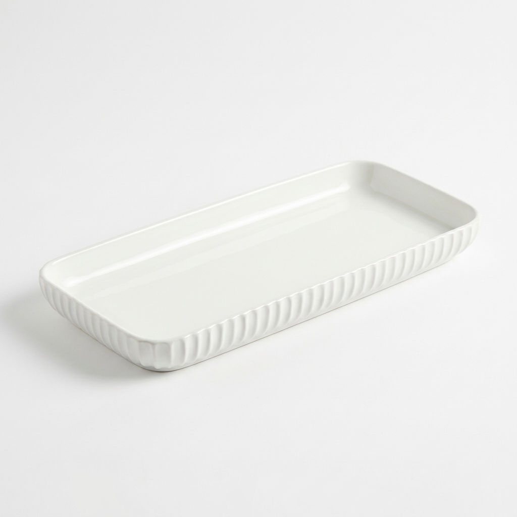 Ceramic Rectangular Tray with Textured Sides White  – 13×30cm