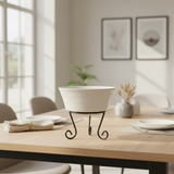 وعاء سيراميك مع حامل معدني أبيض بأسود - 6.5 بوصة