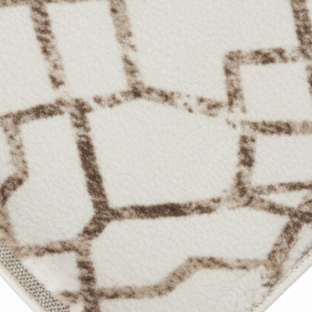 Anti-Slip Carpet Cream with Brown Geometric Pattern