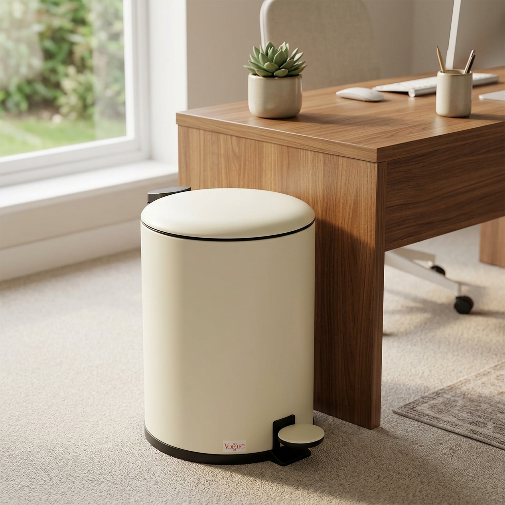 Vogue Plastic Pedal Dustbin Cream with Black Trim - 5 Litres