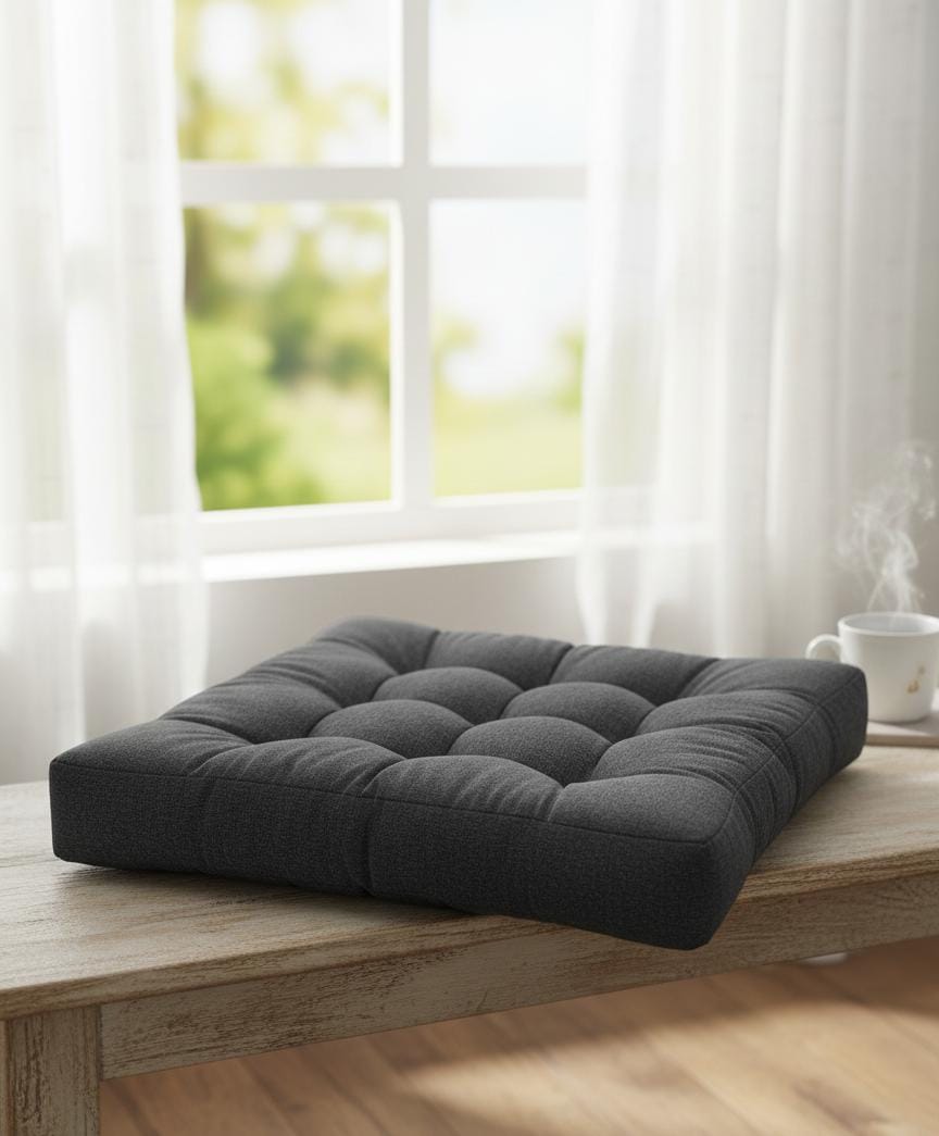 AKDC Premium Square Corduroy Cushion – Dark Grey Ribbed Fabric Comfort Pillow, 50×50×12 cm