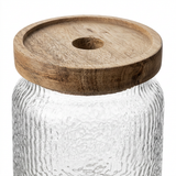 Textured Glass Jar with Wooden Lid - 500ml
