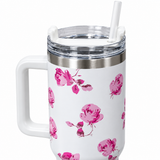 Stainless Steel Water Bottle with Straw & Handle White - 1 Litre