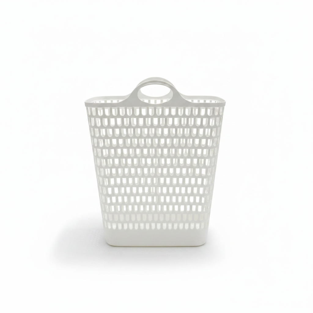 Plastic Laundry Basket with Handles – 53×47×25cm - Pink / White / Grey