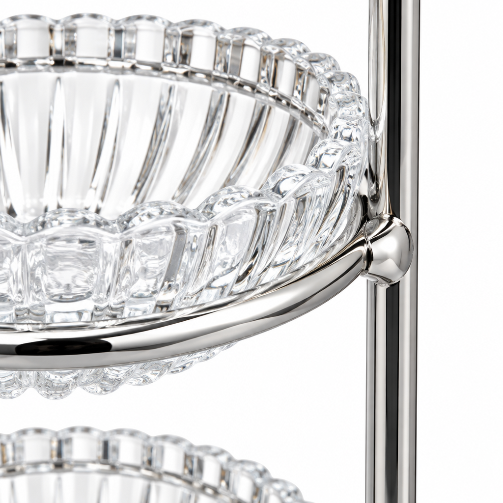 3-Tier Glass Candy Bowl with Silver Metal Stand - 12×45cm