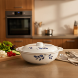 Henlee White & Blue Melamine Bowl with Lid - 10 Inch