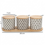 Danny Home 10-Piece Ceramic Canister Set with Wooden Lids, Tray & Spoons, White and Black, 9 × 7 cm