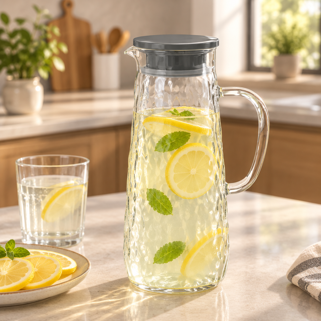 Diamonds Textured Glass Jug with Lid – 1.4 Litres