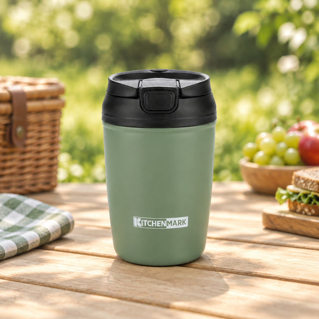 Kitchenmark Travel Mug - 350ml - Sage Green / Red