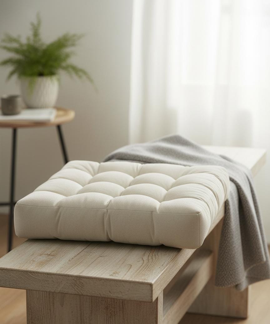 AKDC Premium Square Corduroy Cushion – Classic White Ribbed Fabric Decorative Pillow, 50×50×12 cm