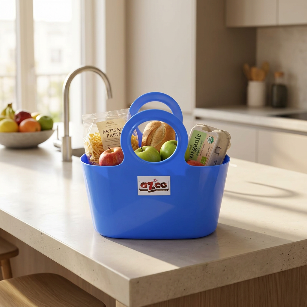 Azco Plastic Shopping Basket with Handles Blue – 30×15cm
