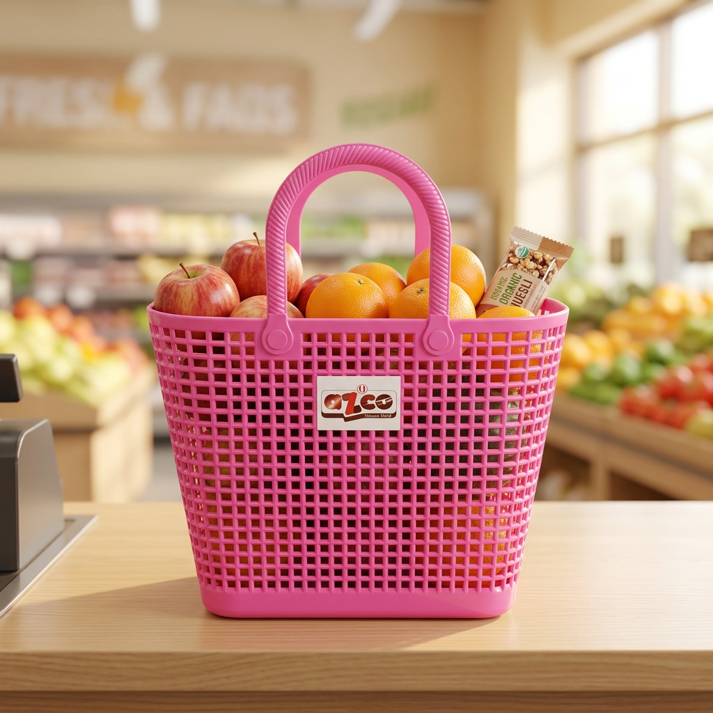 Azco Plastic Shopping Basket with Handles Pink – 33×17cm