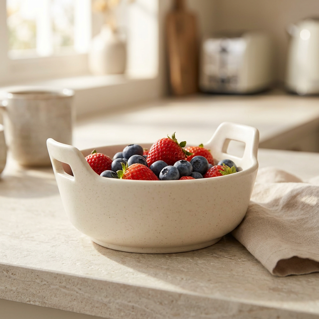 Ceramic Bowl with Two Handles Cream – 18cm