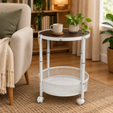 Metal & Wooedn 2-Tier Rolling Coffee Table - 50×35cm