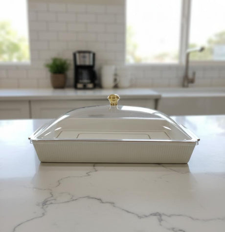 CHRISTIAN VERUCCI Premium Ceramic Tray with Lid – 16 Inch White & Gold Finish, Decorative Serving Dish