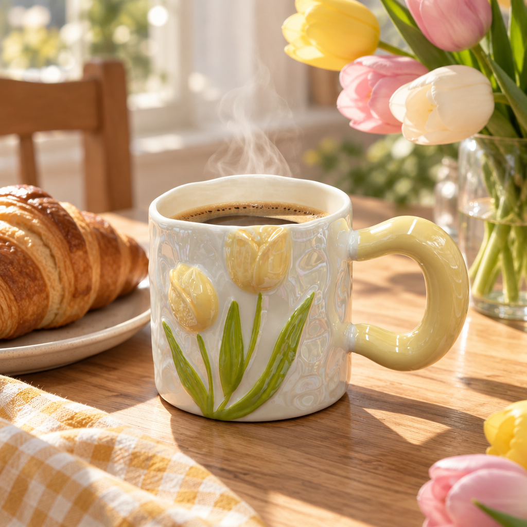 Ceramic Mug With Yellow Handle - 400ml