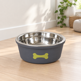 Silicone & Stainless Steel Pet Feeding Bowl Grey - 13.5cm