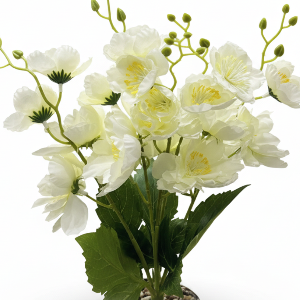 Artificial Flower Plant White with White Plastic Pot - 40cm