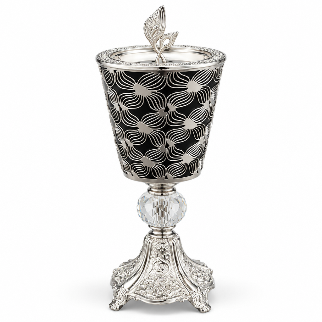 Metal Incense Burner Black & Silver – 25×10cm