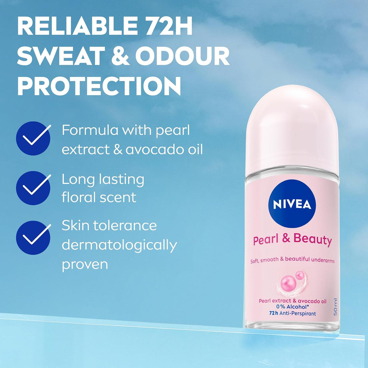 Nivea Pearl & Beauty 72H Anti-Perspirant Roll-On Deodorant – 50ml