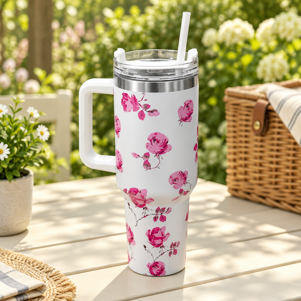 Stainless Steel Water Bottle with Straw & Handle White - 1 Litre