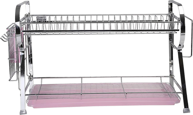 ROYALFORD RF2565 Dish Drying Rack with Plastic Tray – 2-Tier Stainless Steel Kitchen Organizer, 625 x 278 x 341 mm, Silver