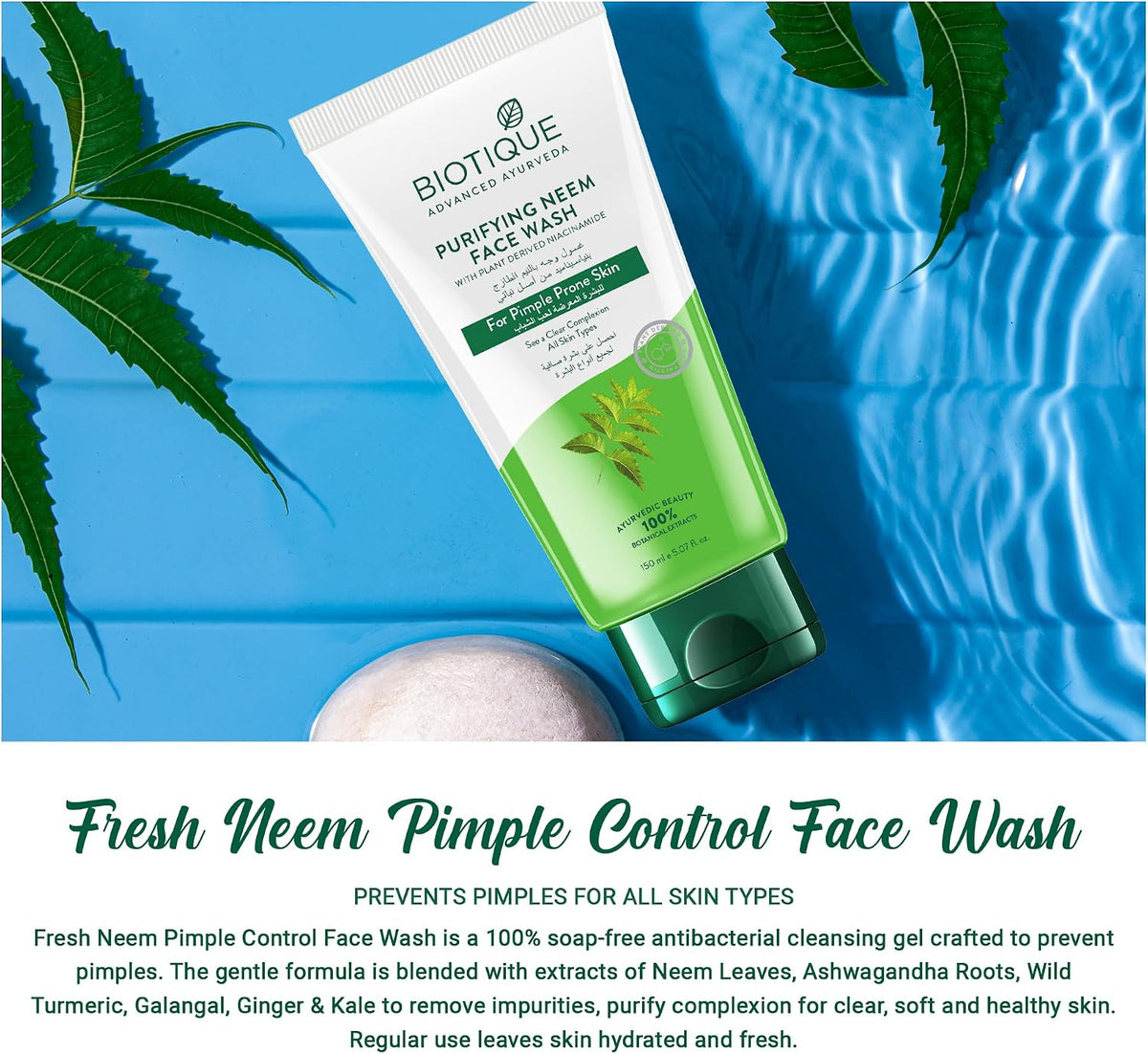 Biotique Purifying Neem Face Wash with Plant-Derived Niacinamide – 150 ml