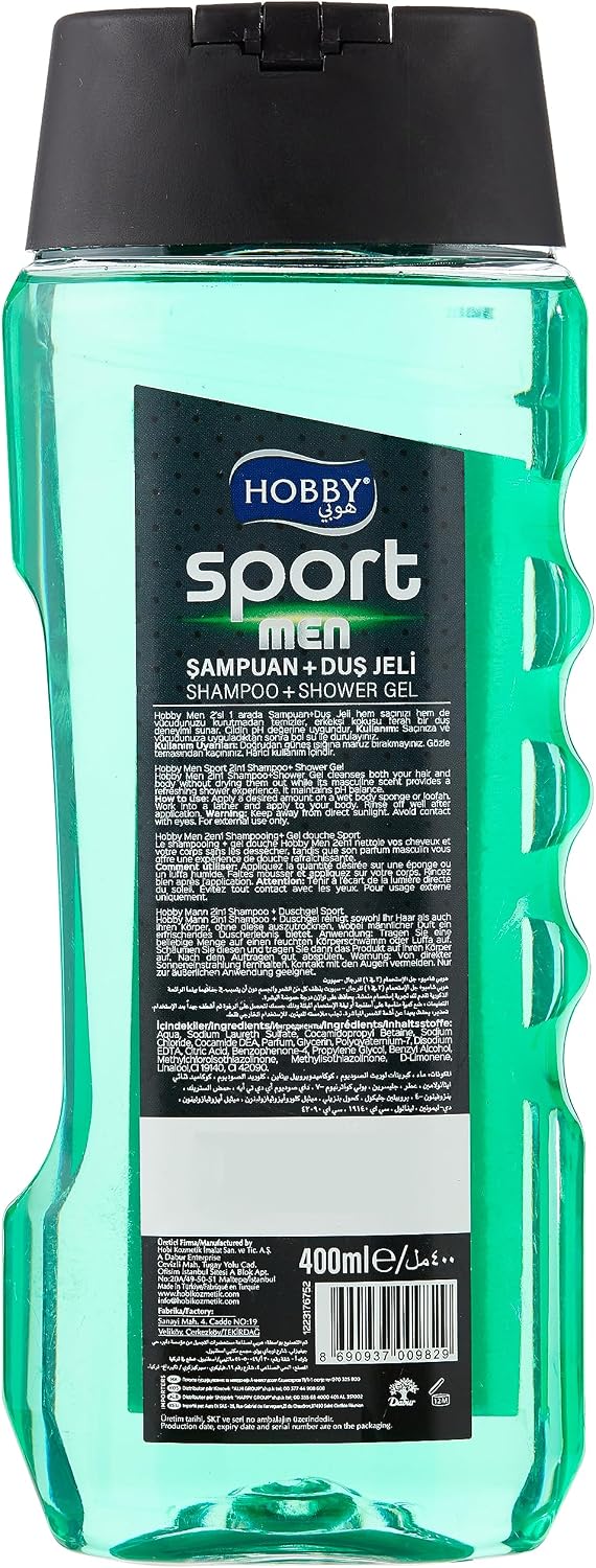 Hobby Men 2 in 1 Sport Shampoo + Shower Gel Body Wash, 400ml
