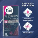 Veet Professional Hair Removal Easy-Gel Legs & Body Wax Strips - 20 Strips