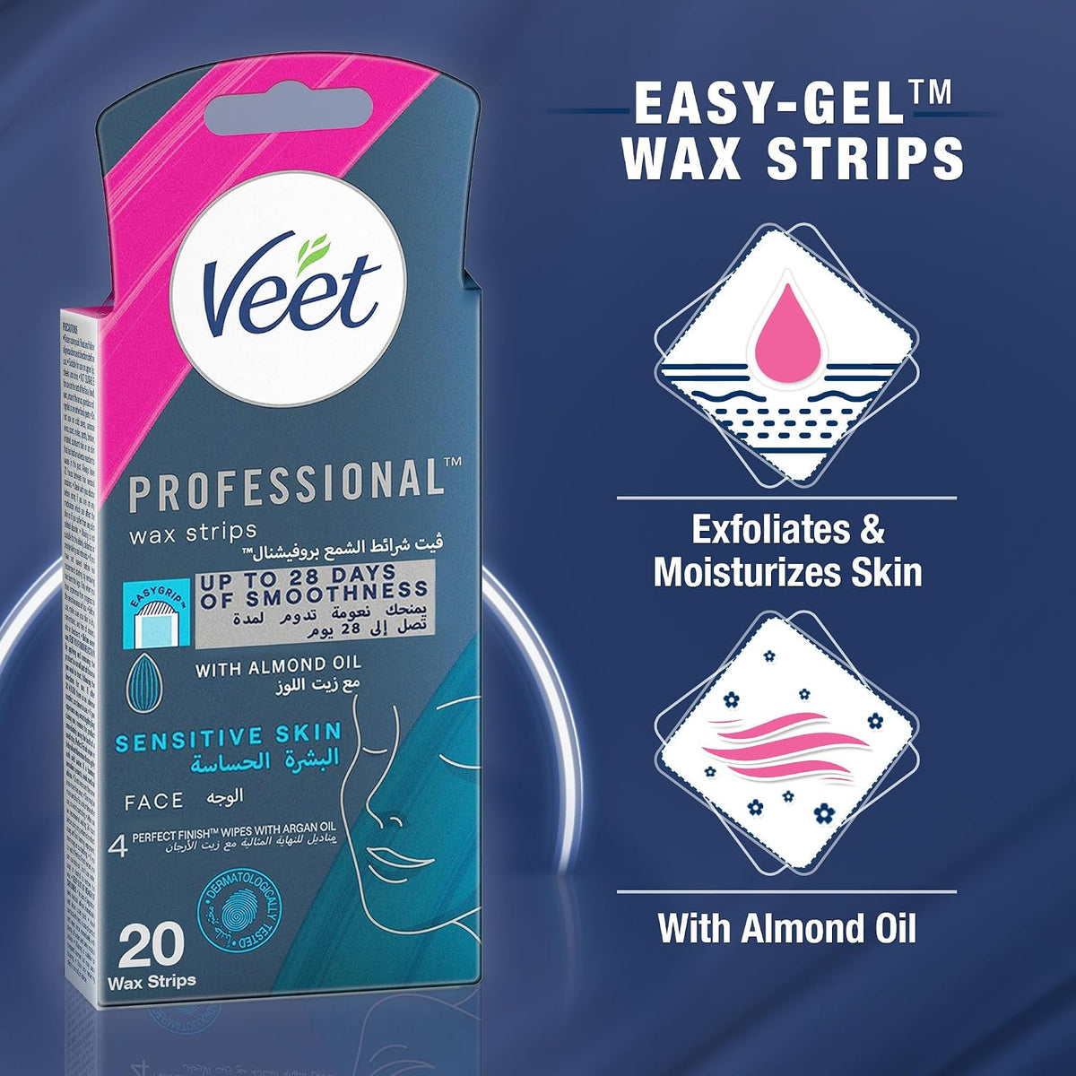 Veet Professional Hair Removal Easy-Gel Face Wax Strips - 20 Wax Strips
