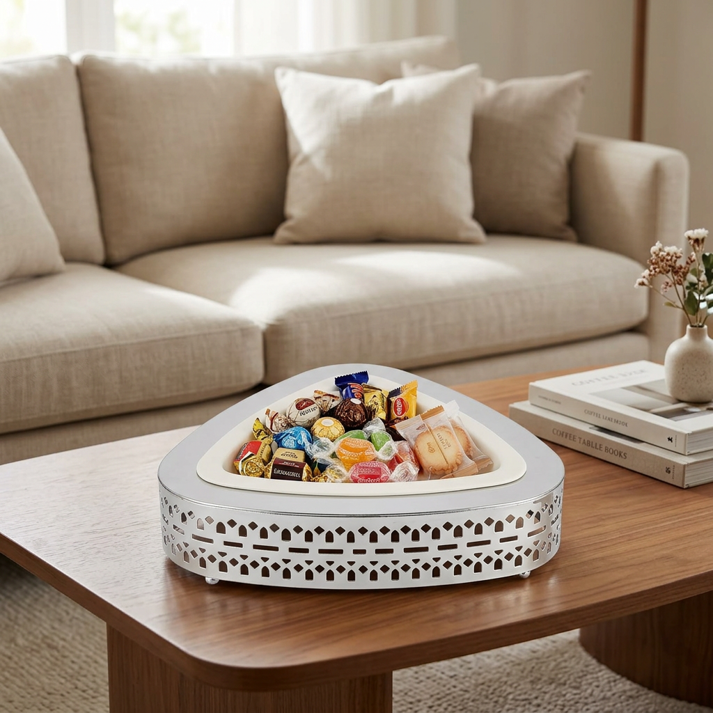Metal Candy Tray with Interior Silver & Cream – 30×30cm