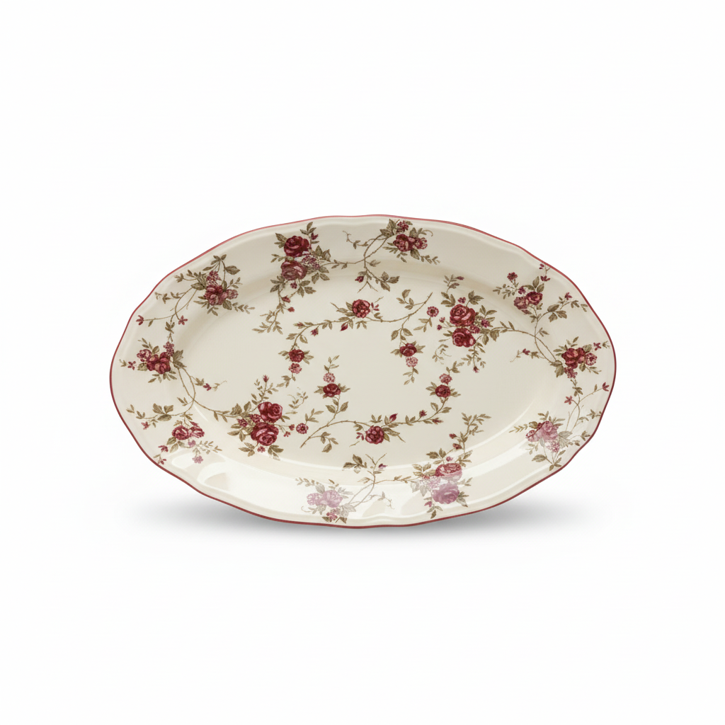 Legend Floral Ceramic Oval Platter Cream - 14 Inch