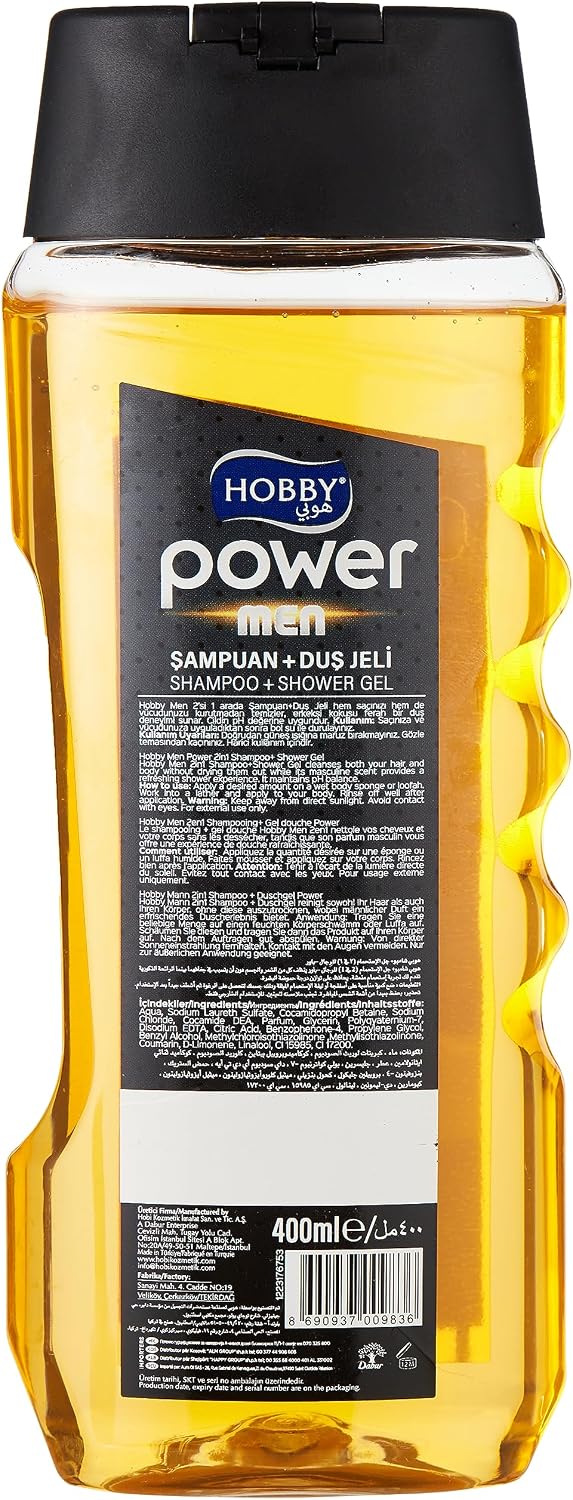 Hobby Men 2 in 1 Power Shampoo + Shower Gel Body Wash, 400ml
