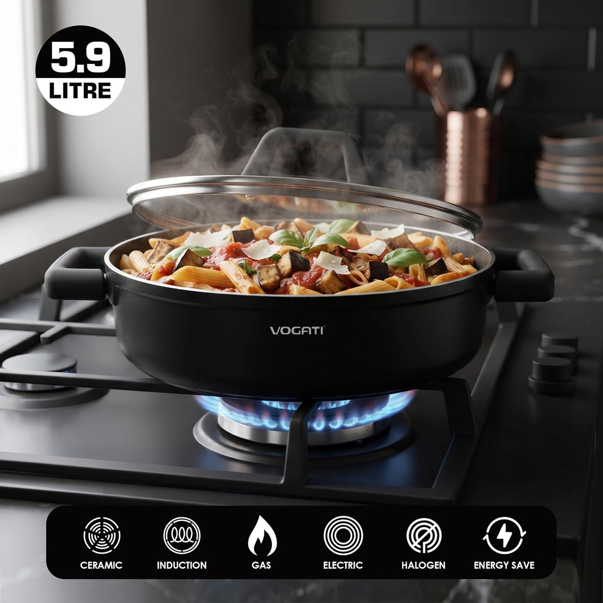 Vogati Shallow Casserole With Lid 28cm, 5.9 Ltr