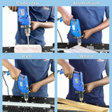 VTOOLS 112 Pcs 710W Electric Impact Drill Set with 13mm Keyed Chuck, 0-3000RPM Speed, 48,000BPM Hammer Action, Auxiliary Handle, 42 Drill Bits, Screwdriver Bits & Socket Kit, Blue, VT1225-KIT