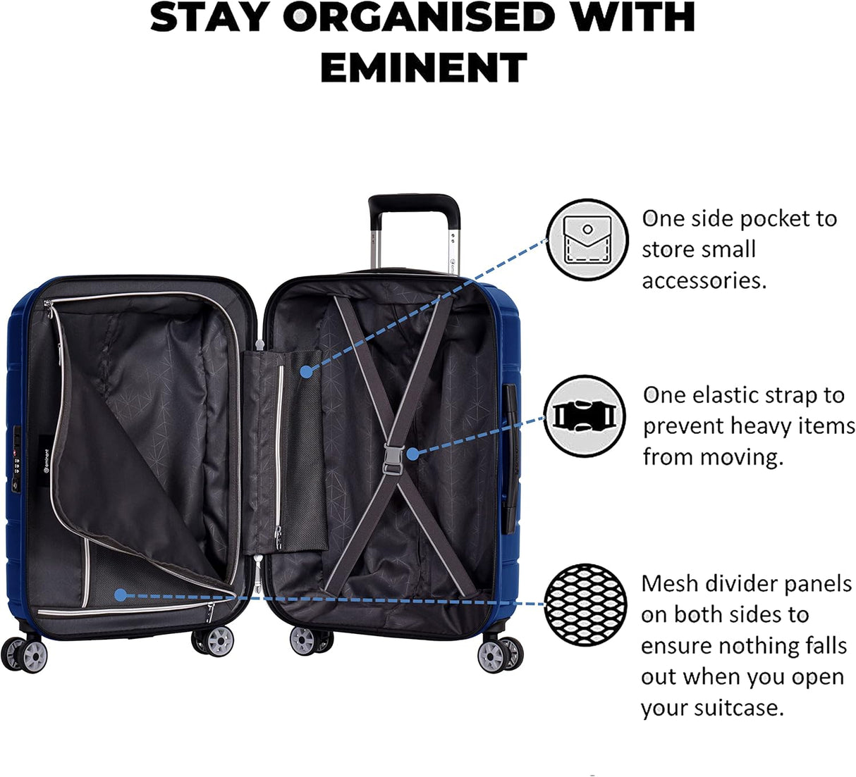 Eminent KH91 Voyager 20-Inch Makrolon Hard Case Lightweight Cabin Luggage with Double Spinner Wheels & TSA Lock – Star Blue