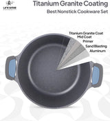 Life Smile  Burj Khalifa Series 8pcs  Non-Stick Granite Coating Cookware Set Includes 6.1 Liter Soup Pot with Lid- 1pc, 3.8 Liter Soup Pot with Lid- 1pc, 2.3 Liter Soup Pot with Lid- 1pc, 2.8 Liter Fry Pan Lid- 1pc, LIFEP16-8-Gray
