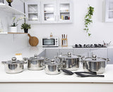 Royalford RF9352 12-Piece Stainless Steel Cookware Set with Lids and Kitchen Tools