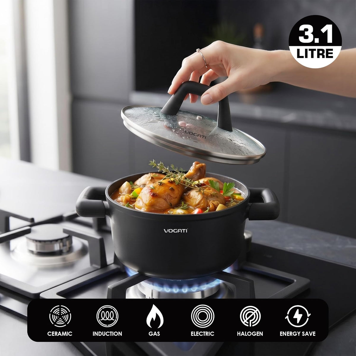 Vogati Casserole With Lid 20cm, 3.1 Ltr