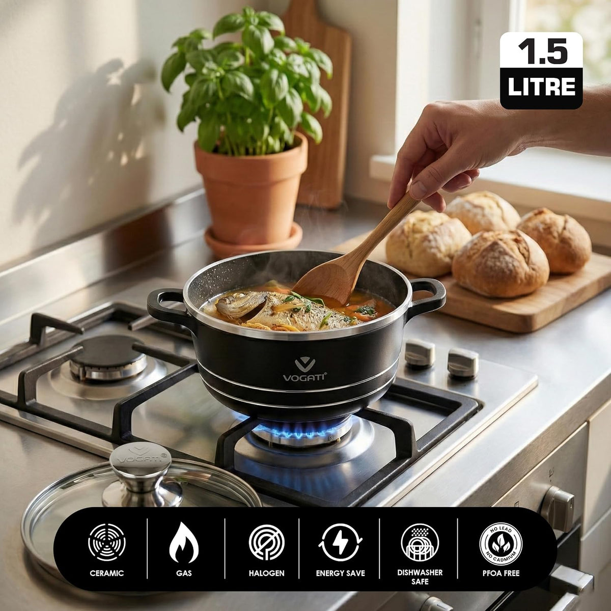 Vogati Casserole With Lid 16cm, 1.5 Ltr
