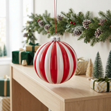 Striped Plastic Christmas Ball Hanging Decoration Red & White – 10cm
