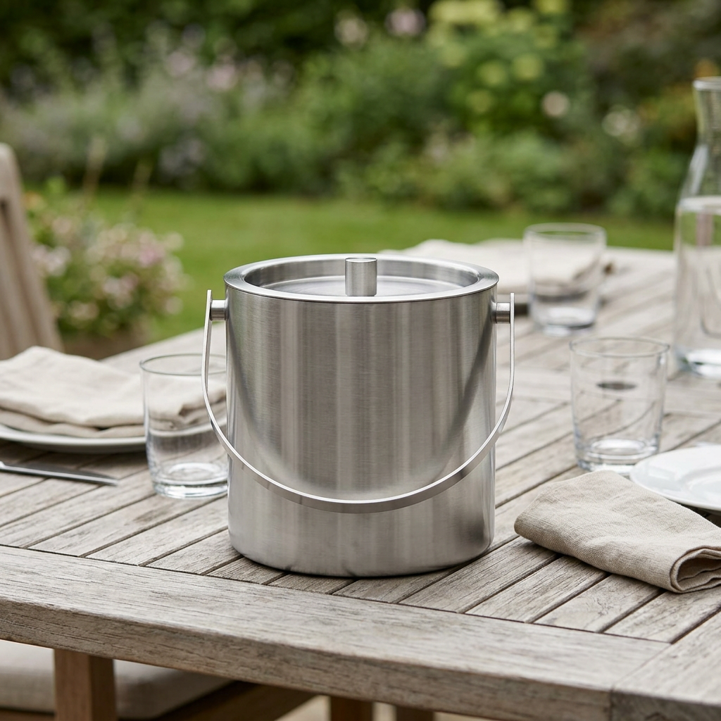 FNS Stainless Steel Ice Bucket with Lid and Carry Handle Silver - 1.5 Litre
