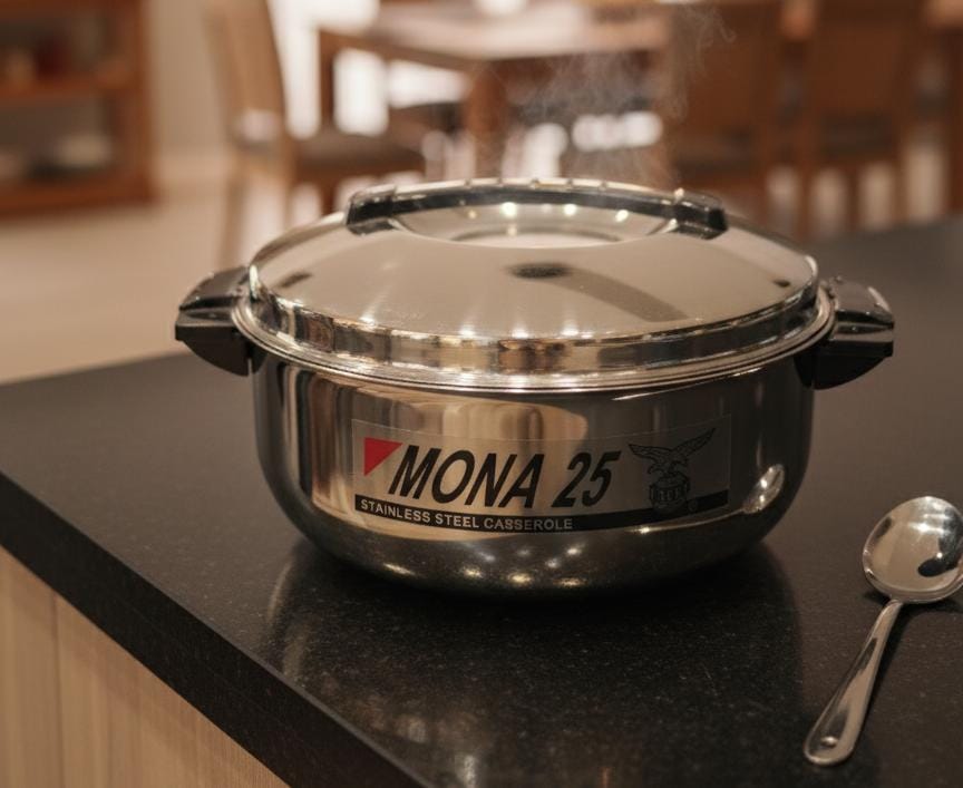 EAGLE PREMIUM STAINLESS STEEL CASSEROLE – 2500ML DURABLE HOT POT WITH DOUBLE WALL INSULATION, STEEL COLOR FOOD STORAGE & SERVING DISH